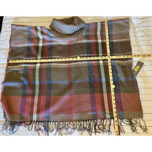 Multiples | Tartan Plaid Cowl Neck Poncho Shawl Sweater NWT -Size Large - Picture 6 of 6